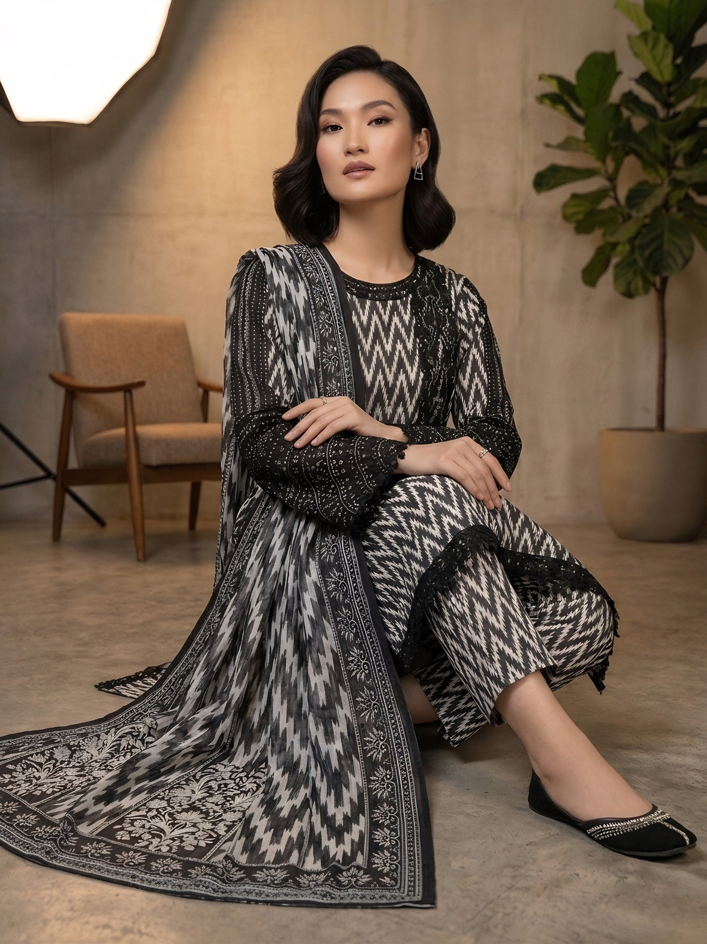Midnight Chevron – Premium 3-Piece Signature Lawn