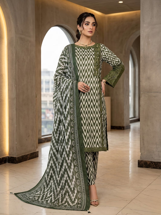 Olive Green – Premium 3-Piece Printed Lawn Suit
