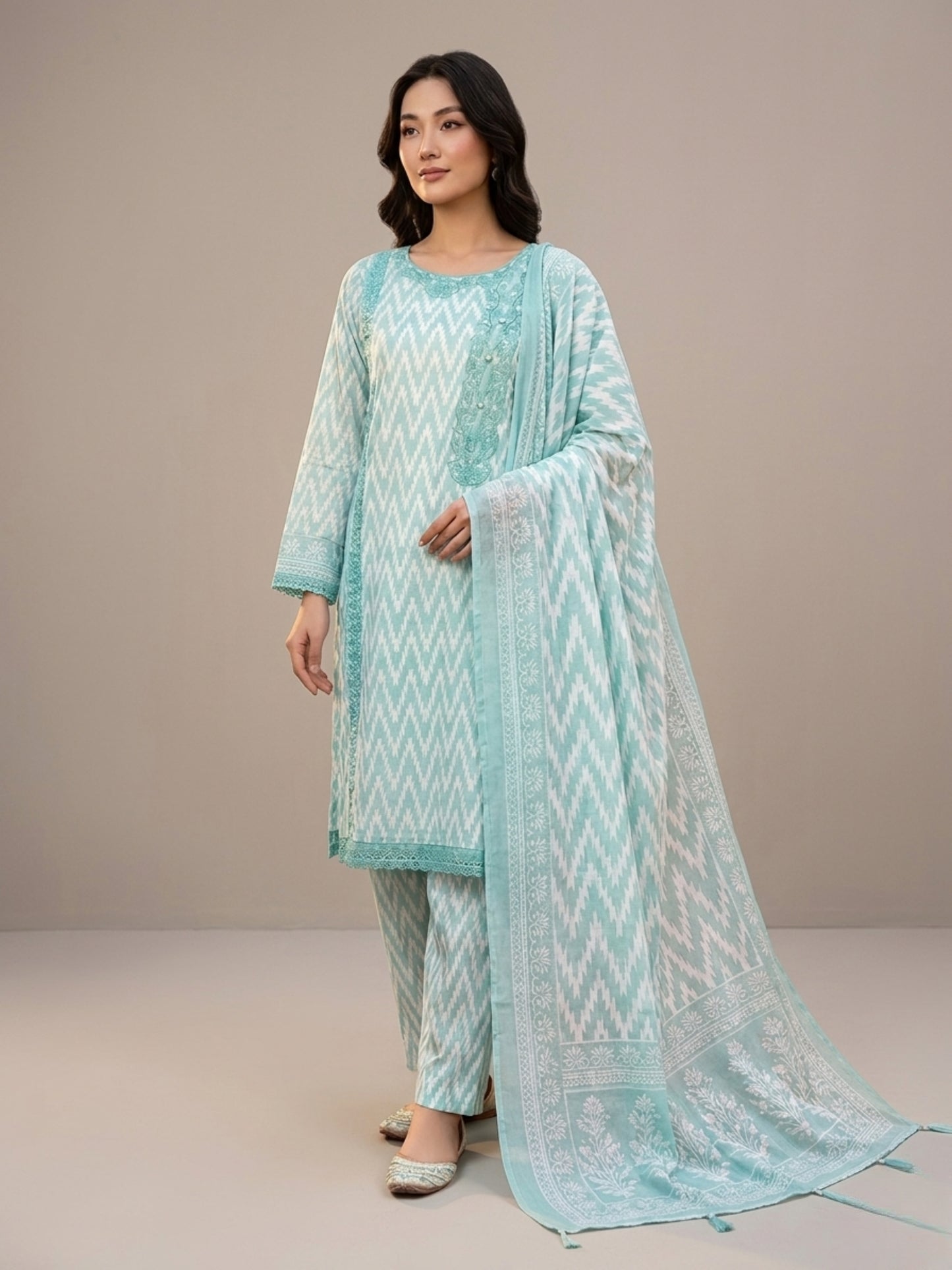 Aqua Aura – Premium 3-Piece Embroidered Lawn Suit