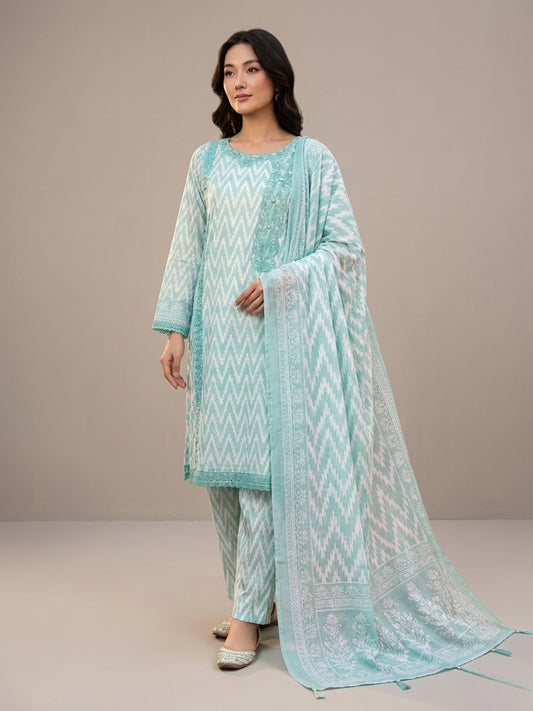 Aqua Aura – Premium 3-Piece Embroidered Lawn Suit