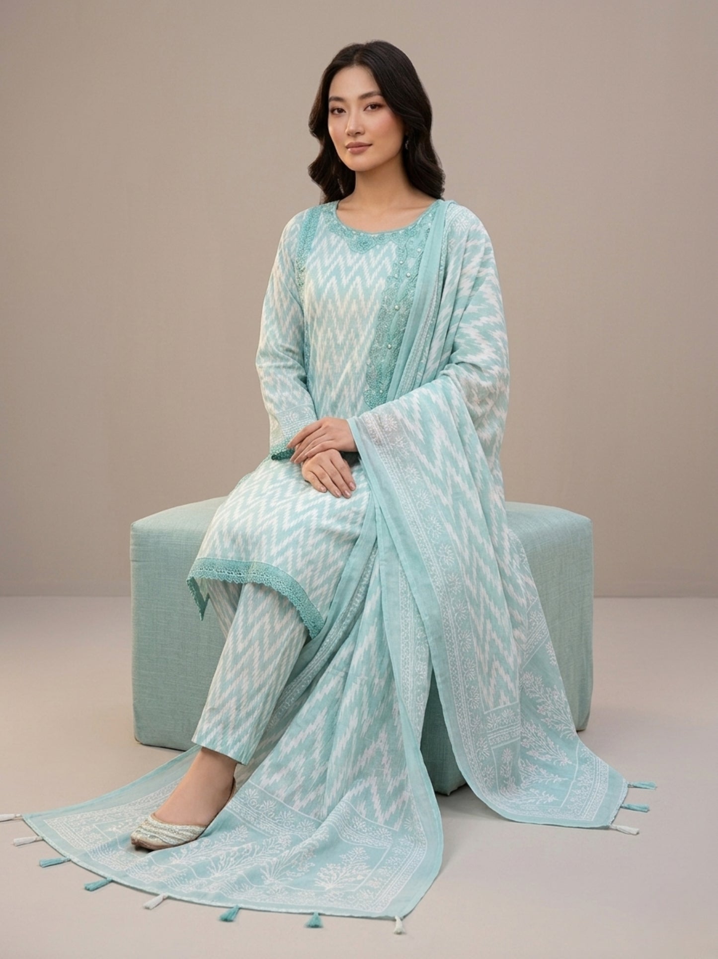 Aqua Aura – Premium 3-Piece Embroidered Lawn Suit