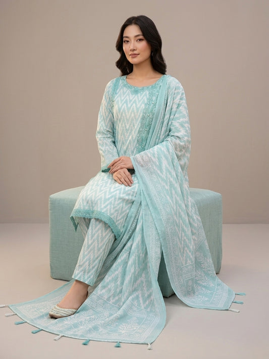 Aqua Aura – Premium 3-Piece Embroidered Lawn Suit