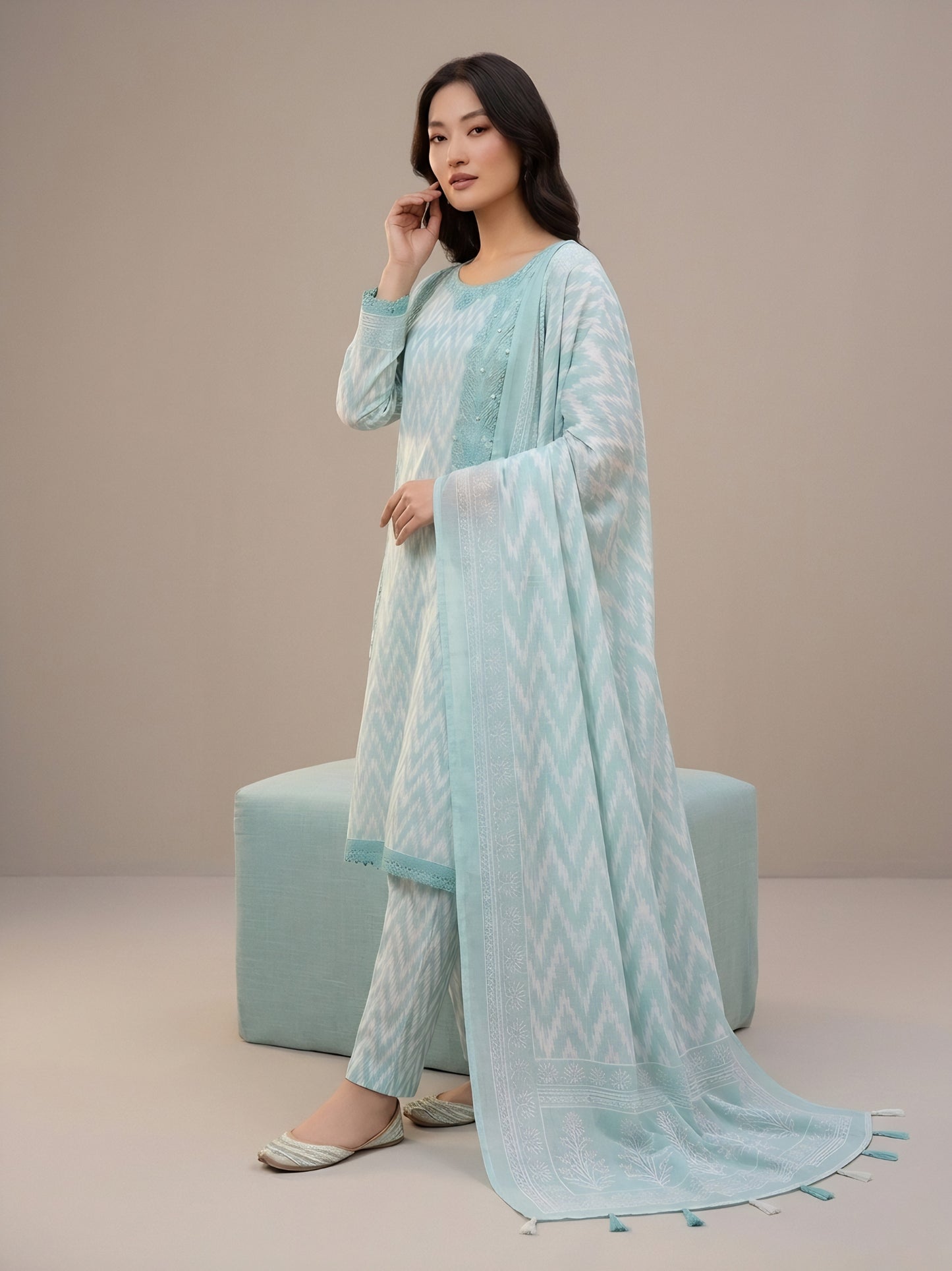 Aqua Aura – Premium 3-Piece Embroidered Lawn Suit