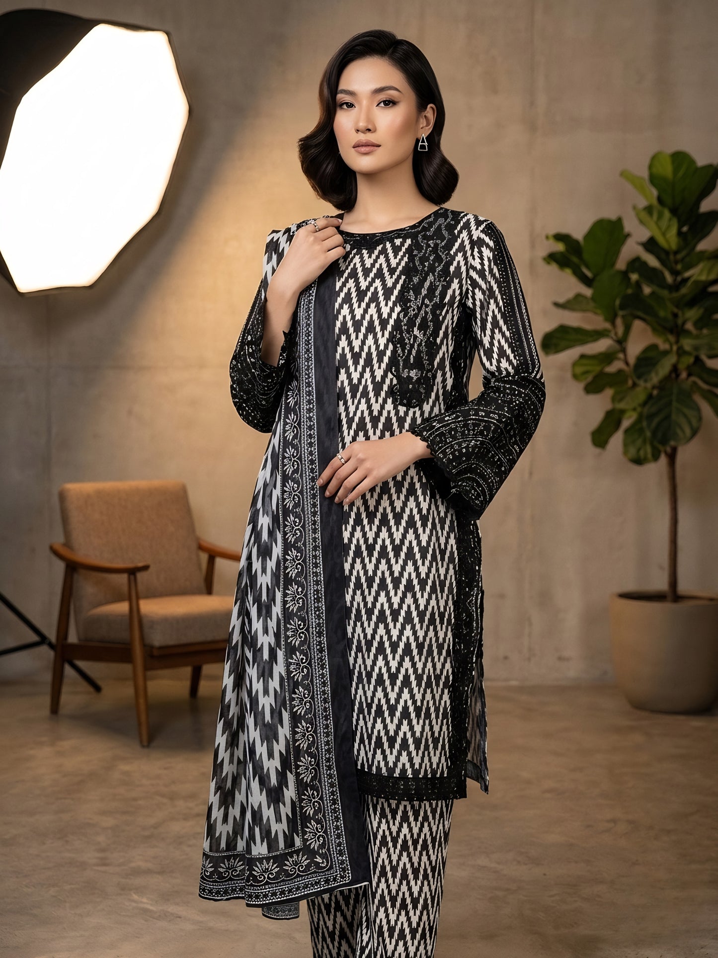Midnight Chevron – Premium 3-Piece Signature Lawn