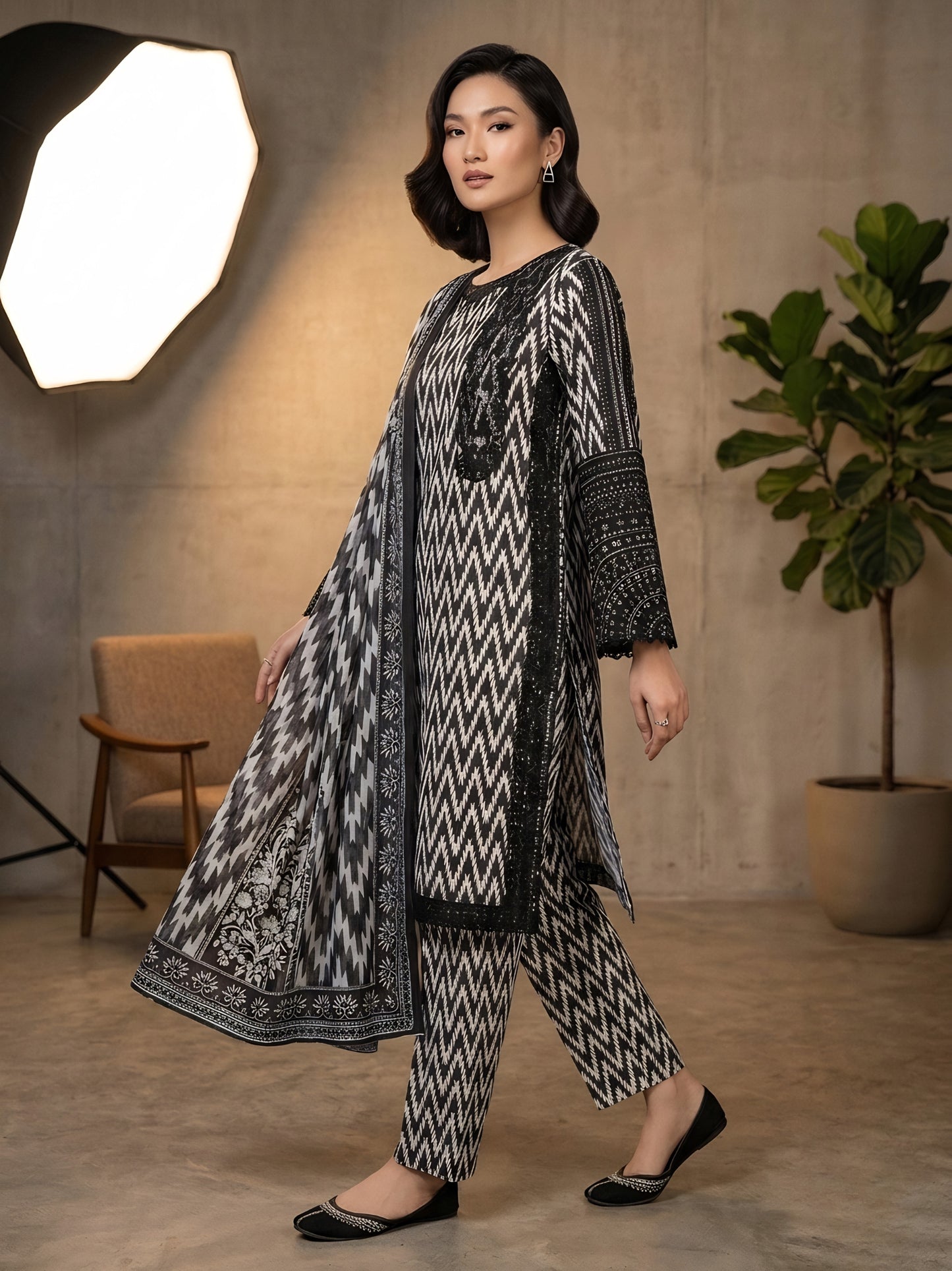 Midnight Chevron – Premium 3-Piece Signature Lawn